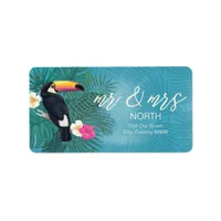 Watercolor Tropical w/Toucan Mr and Mrs Teal ID577 Label