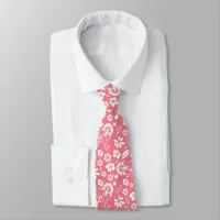 Modern Pink Tropical Flowers Neck Tie