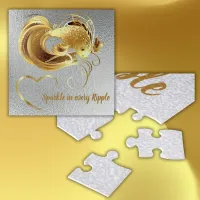 Gold goldfish on silver foil monogram | jigsaw puzzle