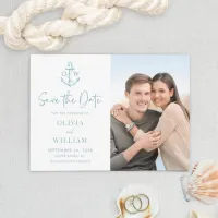 Nautical Anchor Monogram Aqua Blue Wedding Photo Save The Date