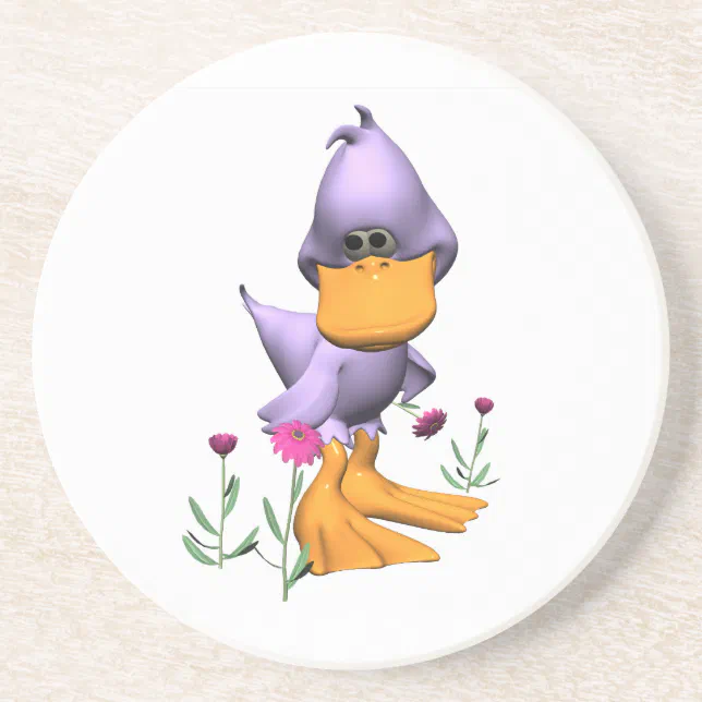 Cute and Shy Purple Cartoon Duck Coaster