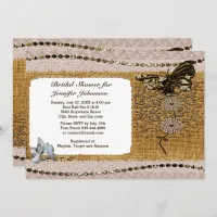 Butterfly Floral Beads Lace & Burlap Bridal Shower Invitation