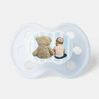 Baby Boy and Teddy Bear Blue Striped Pacifier