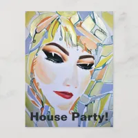 House Party! Dreamy Surreal Girl Invitation Postcard