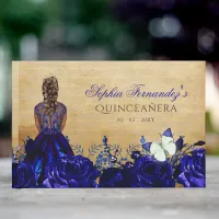 Vintage Princess Royal Blue Butterfly Quinceañera  Guest Book