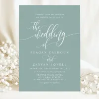 Dusty Teal Simple Modern Script Wedding Invitation