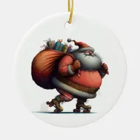 Santa on Roller Skates with Gifts Customized Ceramic Ornament