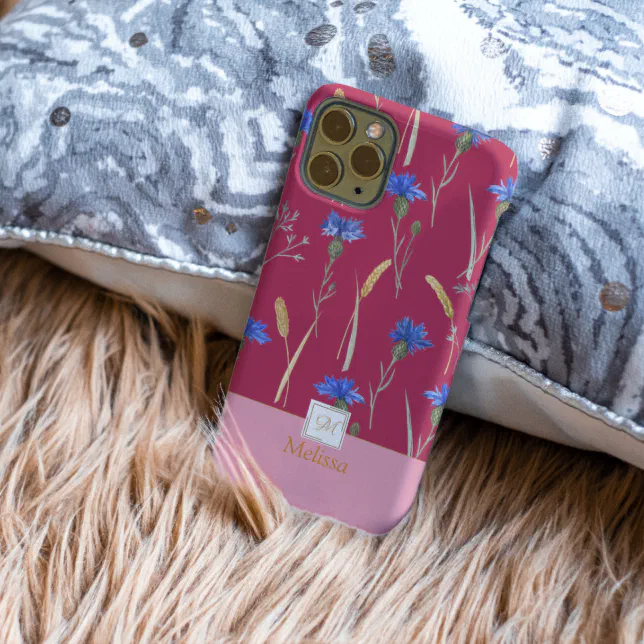 Red Floral Wildflower Monogram Case-Mate iPhone Case