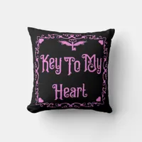 Goth Valentine Key To My Heart PInk Throw Pillow