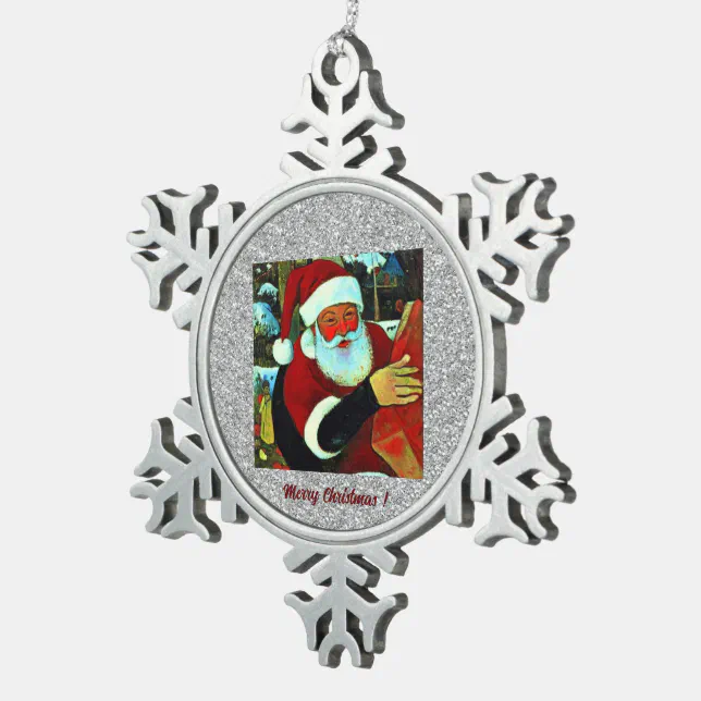 Santa Claus / Santa Claus Snowflake Pewter Christmas Ornament