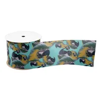 Colorful Vibrant Exotic Tropical Parrots Pattern Satin Ribbon