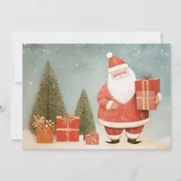 Whimsical Santa Claus with Christmas Tree & Gifts Holiday Card