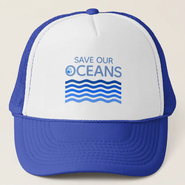 Save Our Oceans Blue Stylized Earth Waves Trucker Hat