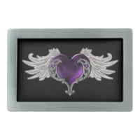 Goth Purple Heart with Angel Wings Buckle Belt Buckle