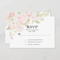 Blush Pink Rose Floral Watercolor Wedding RSVP