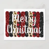 Merry Christmas Leopard Glitter Glam Brush Strokes Holiday Postcard