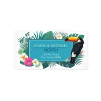 Watercolor Tropical w/Toucan Wedding Teal ID577 Label