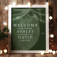 Rustic Tree String Lights Green Wedding Sign