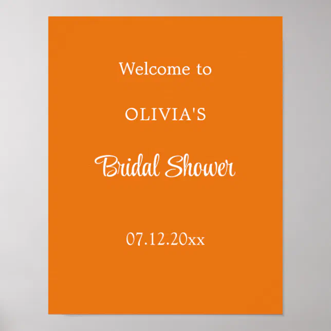 Bright Orange Bridal Shower Welcome Poster