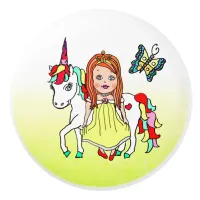 Red Haired Princess and Unicorn Ceramic Knob
