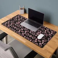 Elegant pink on black lace in vintage style  desk mat