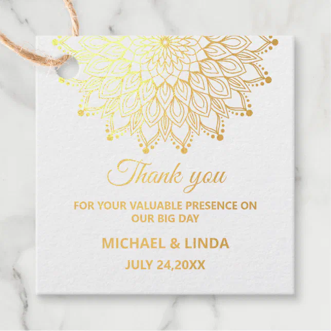 Elegant simple ornate wedding foil favor tags