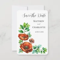 Sublime Watercolor Red Poppies in Vintage Style Save The Date