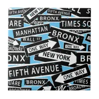 New York Street Signs Black White Blue Ceramic Tile