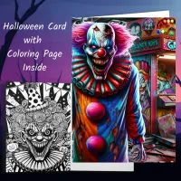 Spooky Clown Halloween and Coloring Page Card