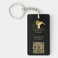 Professional House Logo Black and Gold Qr code Keychain