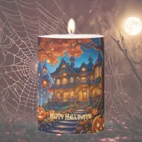 Spooky villa in the forest, pumpkins, Halloween Pillar Candle