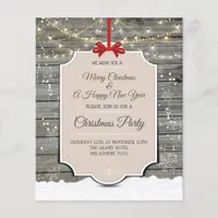 Rustic Wood Winter Snow Christmas Party Invitation