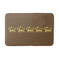 Fancy Gold Elephants | Brown Background Bath Mat