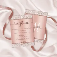 Trendy Rose Gold Damask Glitter Wedding Reception Enclosure Card