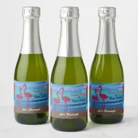 Wedding Beach at Dusk Let's Flamingle Flaming Sparkling Wine Label