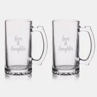 Simple "Love & Laughter" Monogram Text etched | Stein