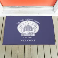 Welcome Beach House Family Name Blue and White Doormat