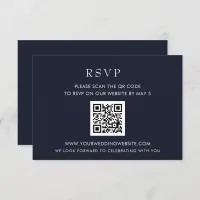 Simple Elegant Modern Navy Wedding QR CODE RSVP Card