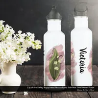 Lily of the Valley Happiness Personalized Stainless Steel Water Bottle