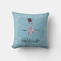 Magic and Wonder Christmas Snowman Blue ID440 Throw Pillow