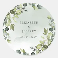 Elegant Boho Greenery Eucalyptus Wedding Classic Round Sticker