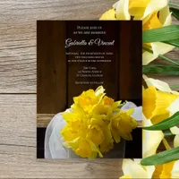 Rustic Daffodils and Barn Wood Country Wedding Magnetic Invitation