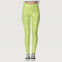 Christmas Novelty Snowflakes on Green Winter Fun  Leggings