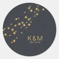 Modern String Lights Wedding Favor Gold ID585 Classic Round Sticker