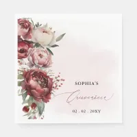 Elegant Modern Burgundy Blush Floral Quinceañera  Napkins