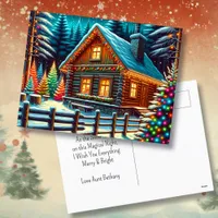 Log Cabin on Christmas Eve Personalized Postcard