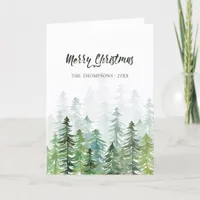 Watercolor Pine Trees Christmas Photo Holiday Card