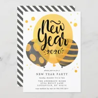 Watercolor Balloons Striped New Year Party Invitation