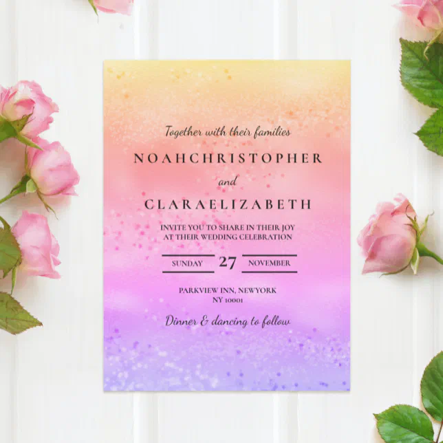 Rainbow Wedding invitation Colorful trendy love