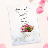 Pink Rose Flowers in Teapot Wedding Save the Date